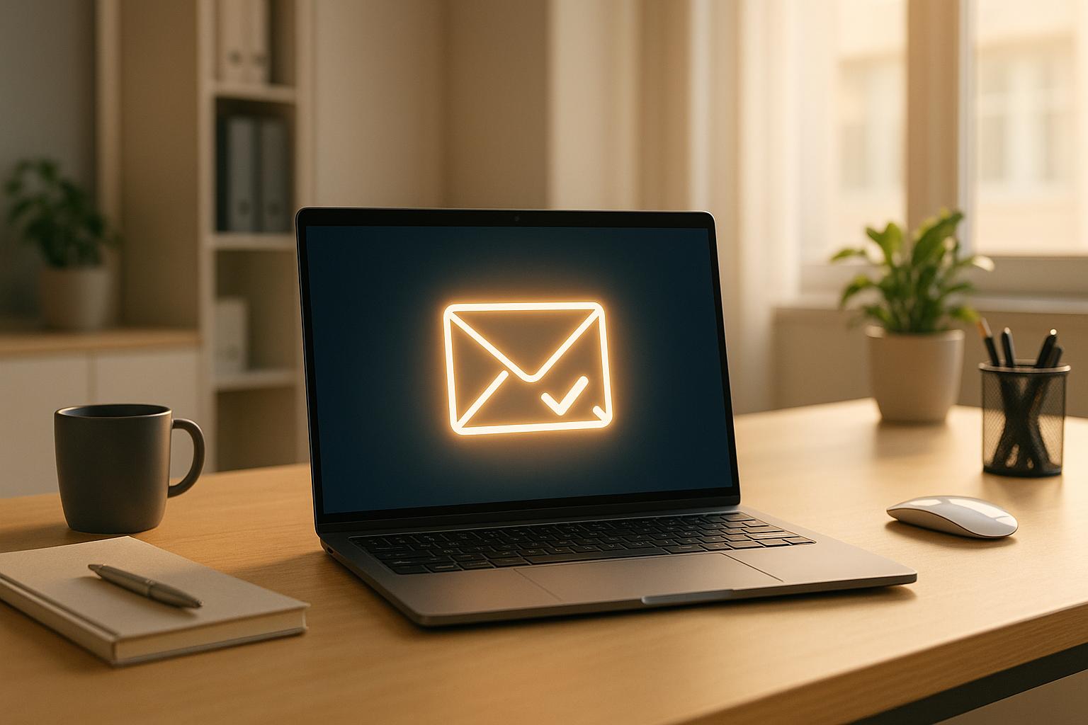 Business professional analyzing email deliverability metrics and authentication settings on laptop to improve cold email campaign performanc