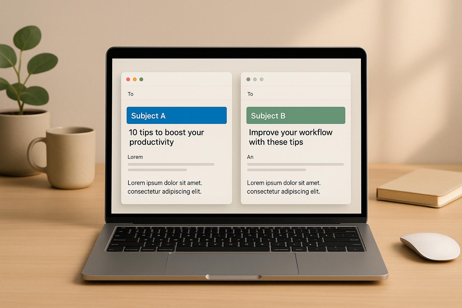 A/B testing dashboard showing email campaign performance metrics with improved reply rates through systematic optimization