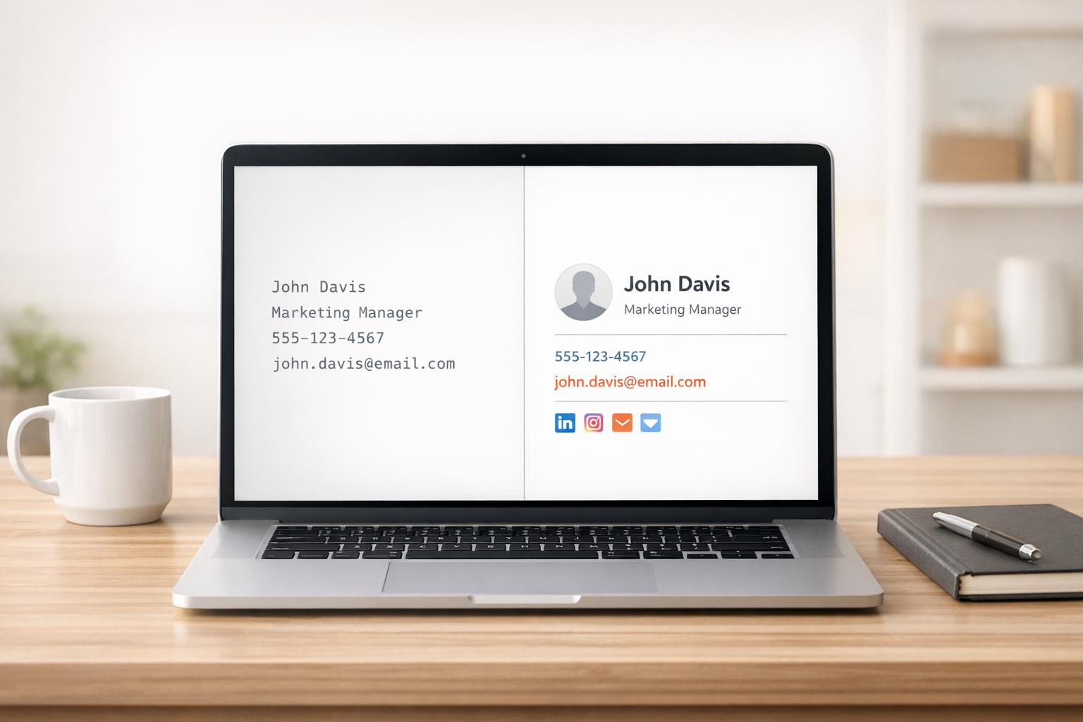 Professional email signature format converter tool displaying customizable branding templates for business communications