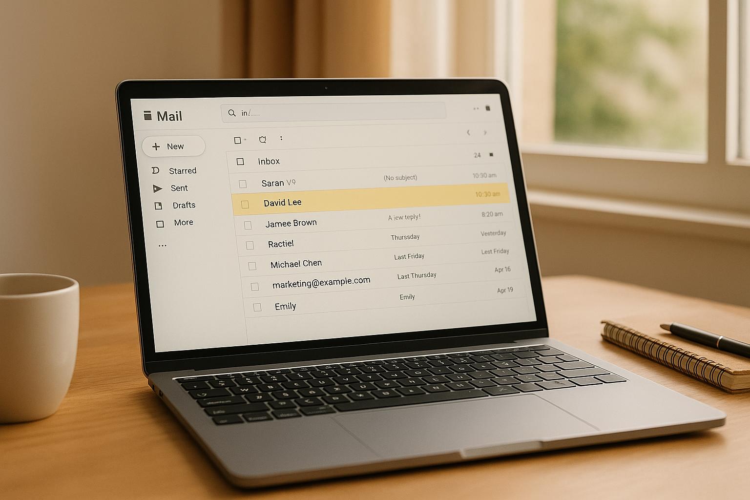 Sales professional analyzing cold email response rate metrics and benchmarks on laptop dashboard