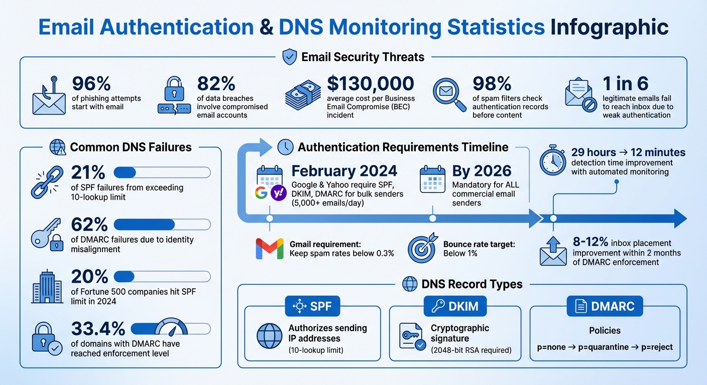 Email Authentication Statistics and DNS Record Requirements for 2024-2026
