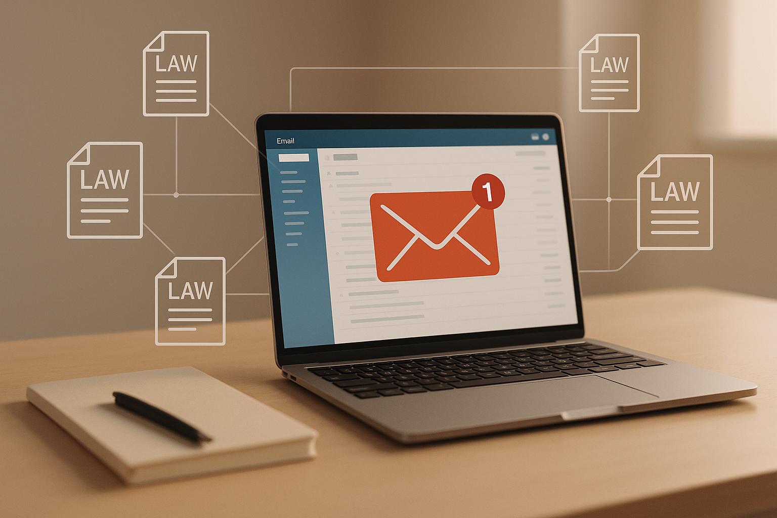 Business professional reviewing privacy laws and compliance requirements for cold email marketing campaigns