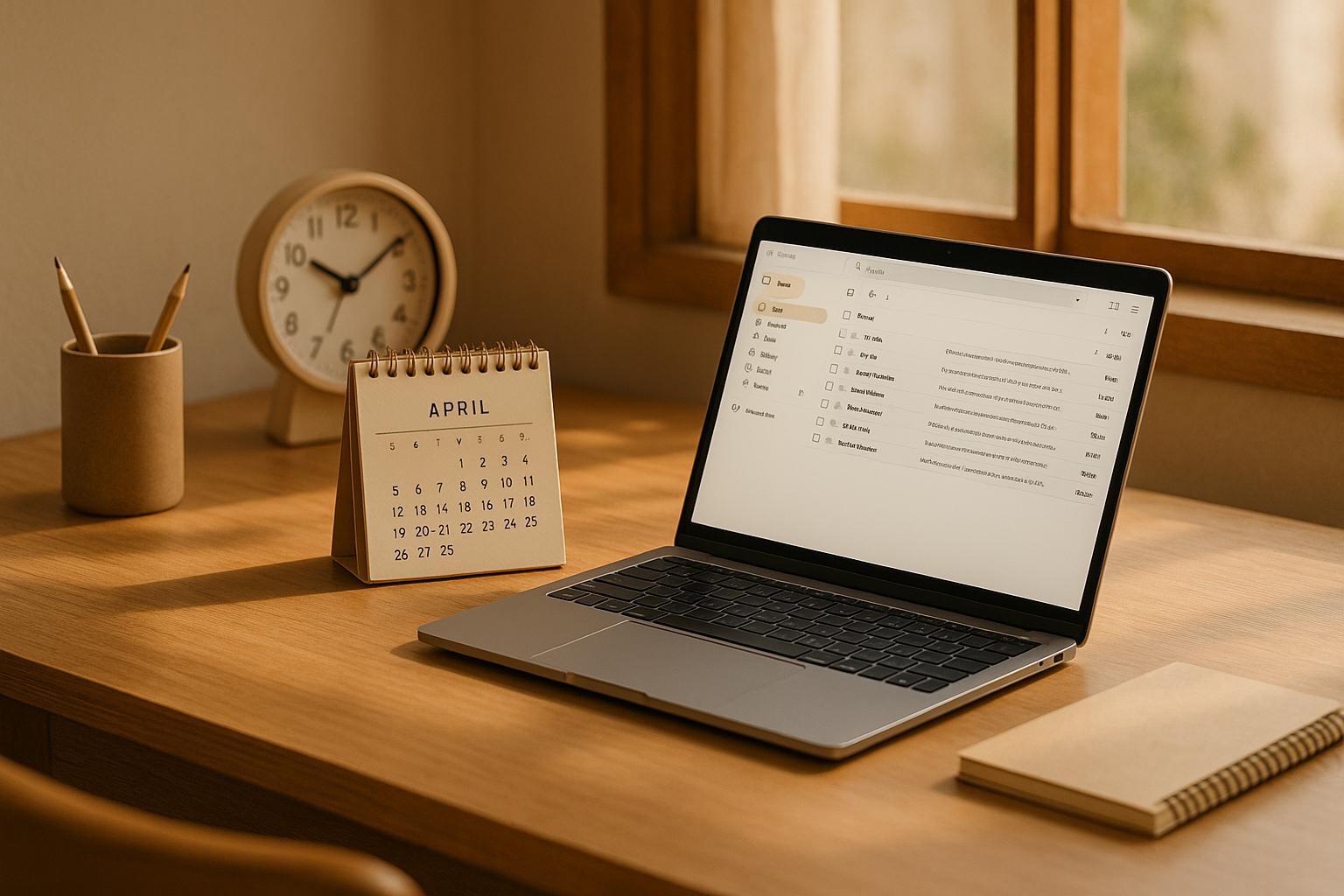 Business professional analyzing email campaign scheduling data on laptop to optimize cold email open and reply rates