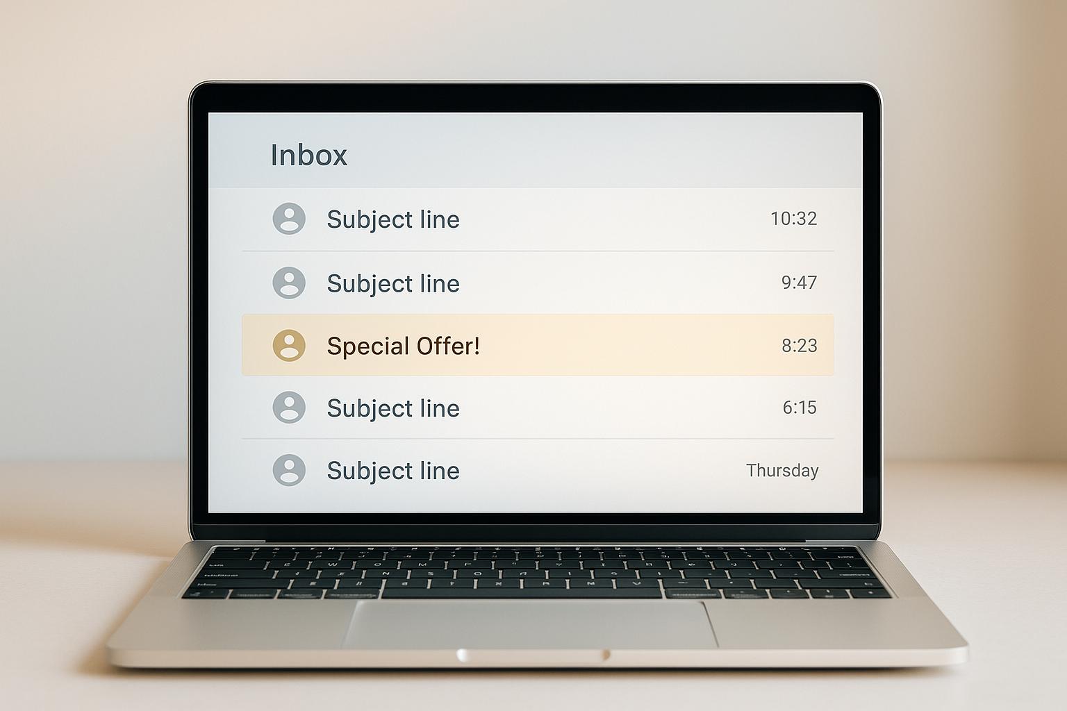 Email marketer reviewing spam filter warnings on laptop screen while crafting effective subject lines for better deliverability