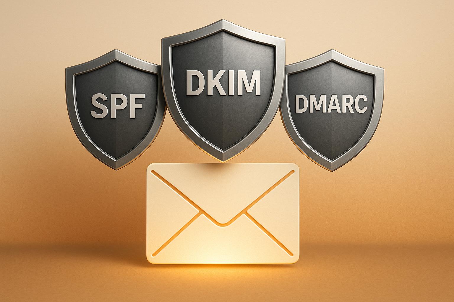 Email authentication protocols SPF, DKIM, and DMARC working together to protect against phishing and spoofing attacks