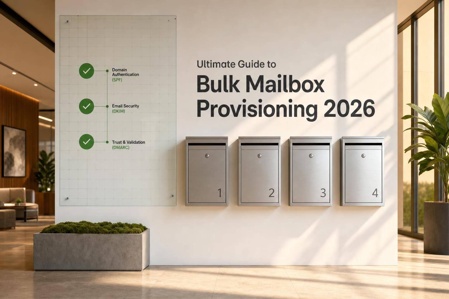 Email infrastructure setup showing multiple mailboxes with DNS configuration for bulk mailbox provisioning and cold email deliverability