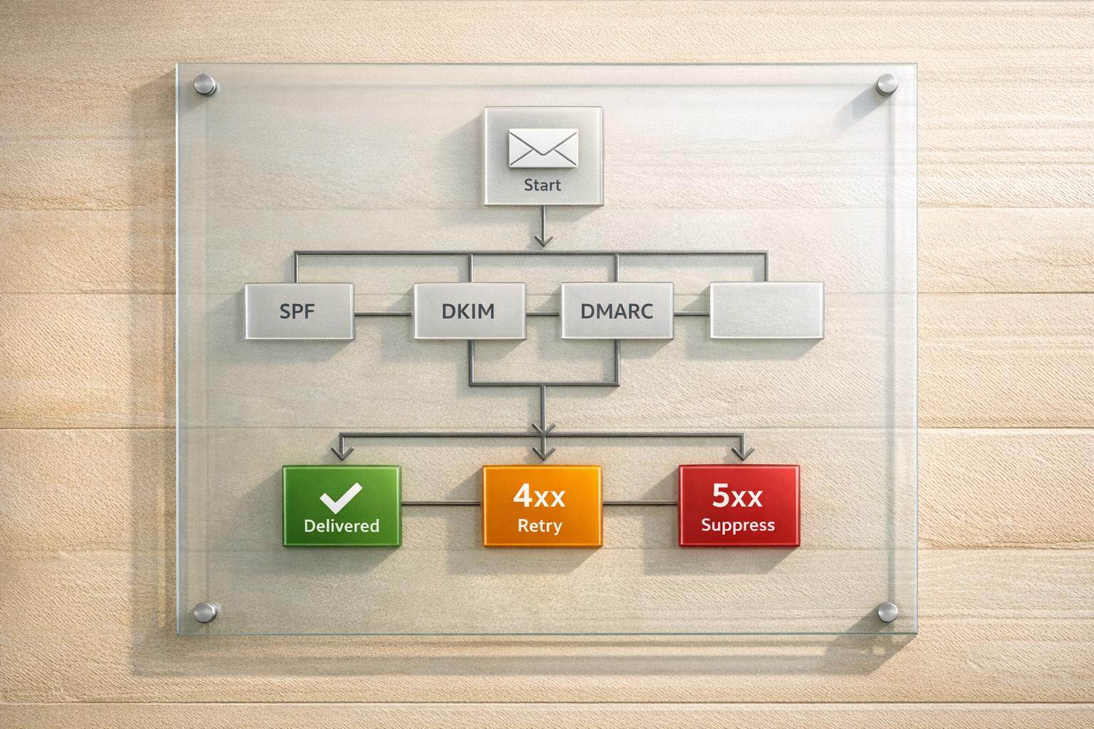 Email server displaying SMTP error codes with troubleshooting diagnostics for improved email deliverability and sender reputation